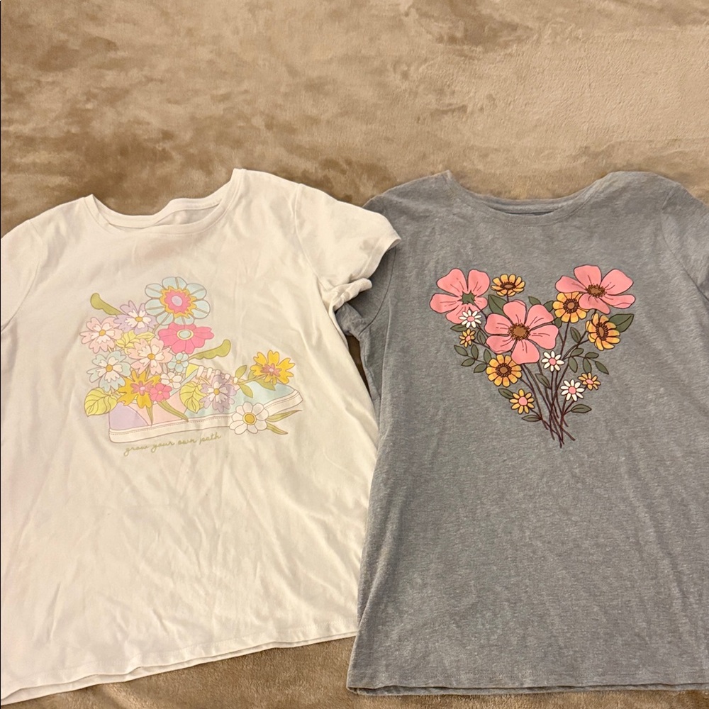 Cat & Jack Floral Tees - White & Gray